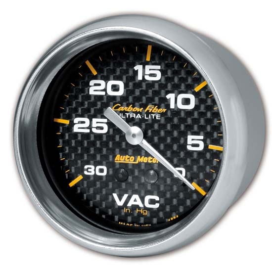 Auto Meter 4884 Carbon Fiber Mechanical Vacuum Gauge, 2-5/8 Inch