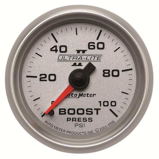 Auto Meter 4906 Ultra-Lite II Mechanical Boost Gauge, 100 PSI, 2-1/16