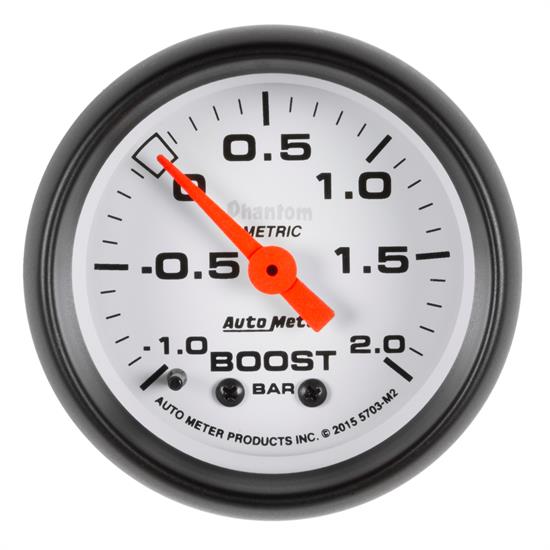 Auto Meter 5703-M2 Phantom Boost/Vacuum Gauge, 2-1/16, -1-+2 BAR, Flat