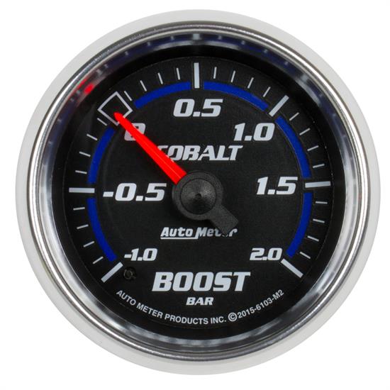 Auto Meter 6103-M2 Cobalt Boost/Vacuum Gauge, 2-1/16, -1-+2 BAR, Flat