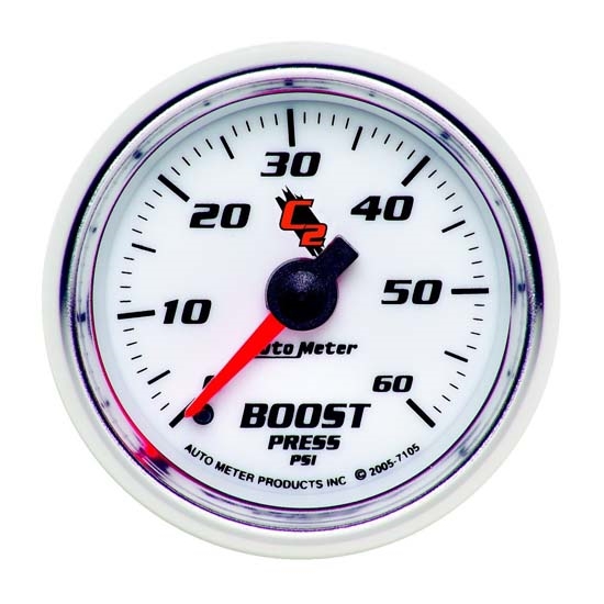 Auto Meter 7105 C2 Mechanical Boost Gauge, 2-1/16 Inch, 0-60 PSI
