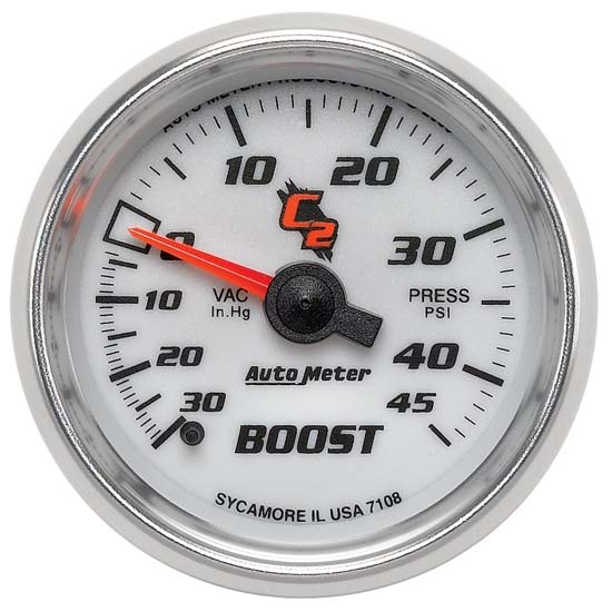 Auto Meter 7108 C2 Mechanical Boost/Vacuum Gauge, 2-1/16 Inch
