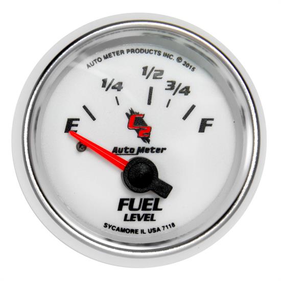 Auto Meter 7118 C2 Fuel Level Gauge, 2-1/16, 16/158 Ohm, Flat Lens