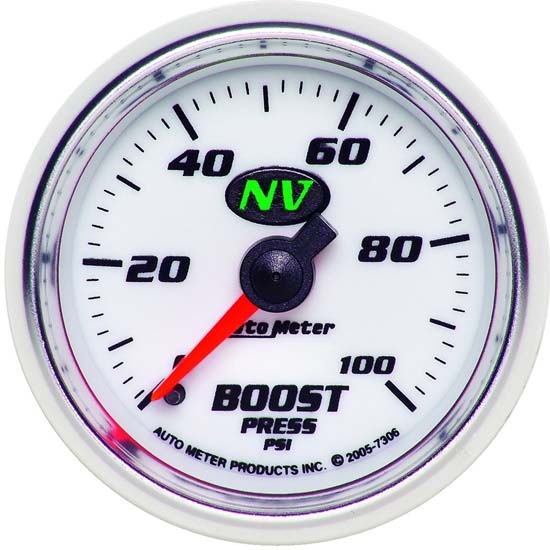 Auto Meter 7306 NV Mechanical Boost Gauge, 100 PSI, 2-1/16 Inch