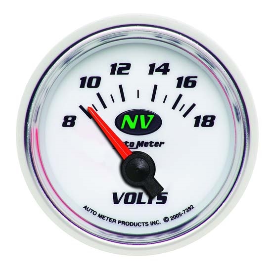 Auto Meter 7392 NV Air-Core Electric Voltmeter Gauge, 2-1/16 Inch