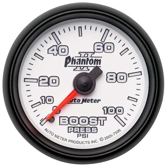 Auto Meter 7506 Phantom II Mechanical Boost Gauge, 100 PSI, 2-1/16 In.