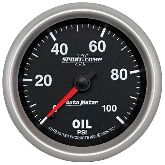 Auto Meter 7621 Sport-Comp II Mech Oil Pressure Gauge, 100 PSI, 2-5/8