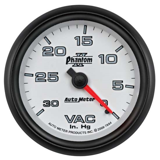 Auto Meter 7884 Phantom II Mechanical Vacuum Gauge, 2-5/8 Inch