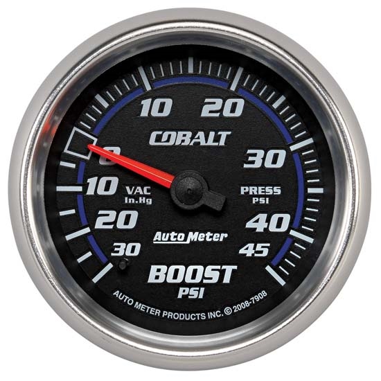 Auto Meter 7908 Cobalt Mechanical Boost/Vacuum Gauge, 2-5/8 Inch