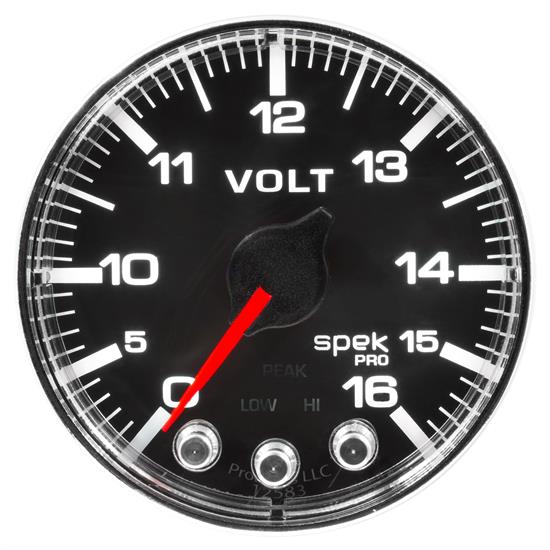 Auto Meter P344318 Spek-Pro Voltmeter, 2-1/16, 0-16V, Flat Lens