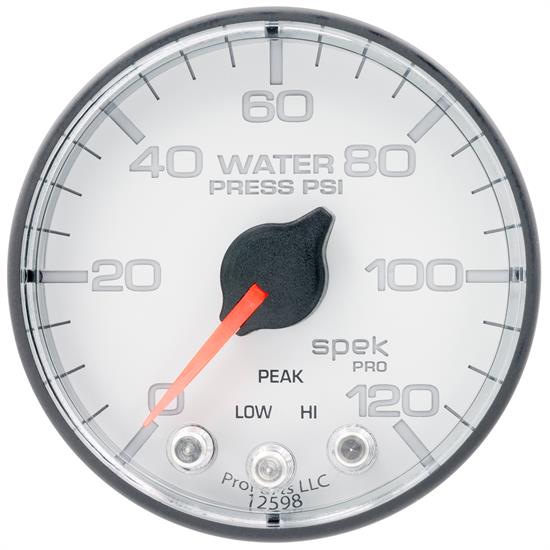 Auto Meter P345128 Spek-Pro Water Press. Gauge, 2-1/16, 0-120 PSI, Flat