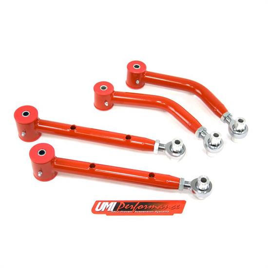 UMI 501619-R 71-75 H-Body Adj. Upper & Lower Control Arm Kit, Red