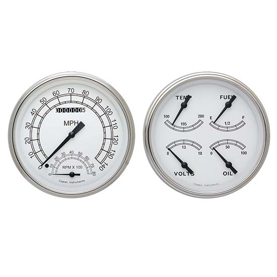 Classic Instruments CT47CW62 Pickup Gauge Sets, 47-53 GM White