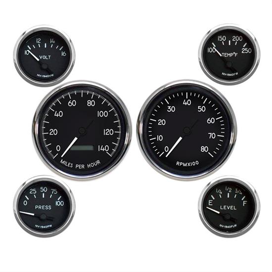New Vintage USA 40604-01 6 Gauge Kit 1940 Series 3 3/8" Black