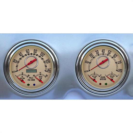 New Vintage USA 47372-02 Woodward 2 Gauge Kit Beige 47-53 Chevy