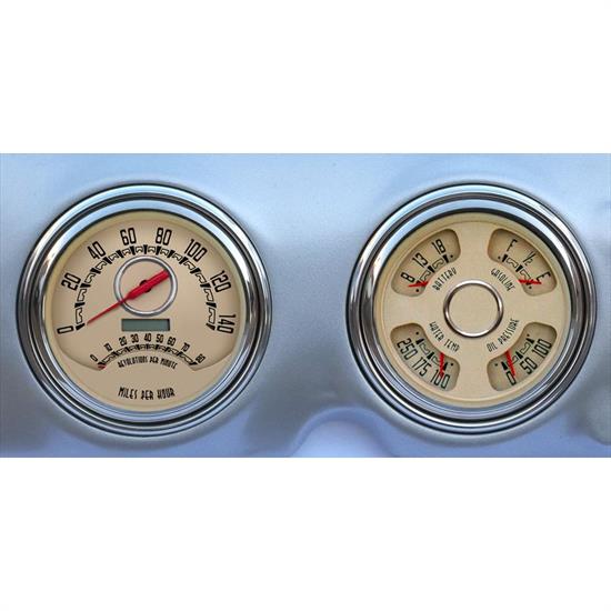 New Vintage USA 47373-02 Woodward 2 Gauge Kit Beige 47-53 Chevy