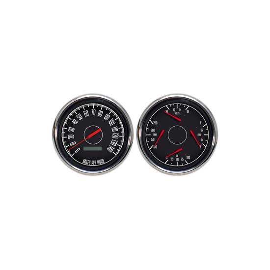 New Vintage USA 67205-01 2 Gauge Kit 1967 Series 4 3/8" Black