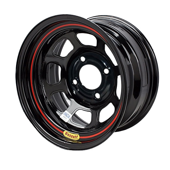 Bassett 37SH4 13X7 D-Hole 4 on 100mm 4 Inch Backspace Black Wheel
