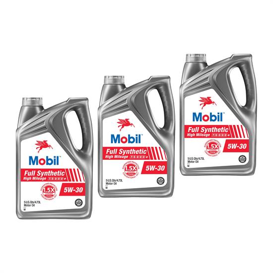 Mobil 125204 High Mileage Synthetic 5W-30 Engine Oil, 3x5 Qt Jug