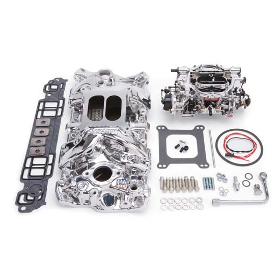 Edelbrock 20234 RPM Single-Quad Intake Manifold/Carburetor Kit, Chevy