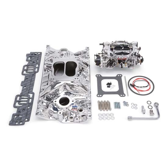 Edelbrock 20274 Single-Quad Intake Manifold/Carburetor Kit, Chevy