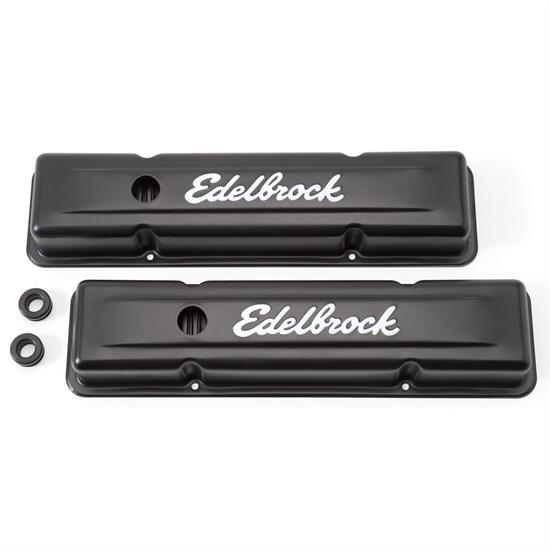 Edelbrock 4443 Signature Series Black Valve Cover Set, SB Chevy