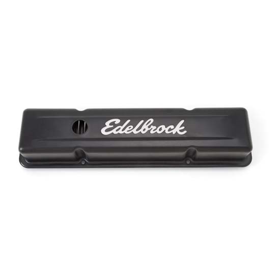 Edelbrock 4443 Signature Series Black Valve Cover Set, SB Chevy