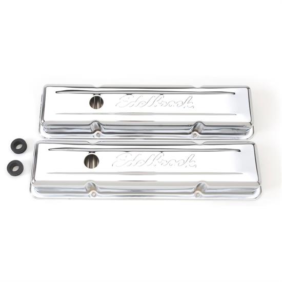 Edelbrock 4449 Signature Series Chrome Valve Cover Set, SB Chevy
