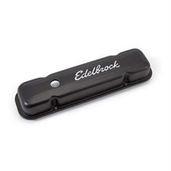 Edelbrock 4453 Signature Series Black Valve Cover Set, Pontiac V8