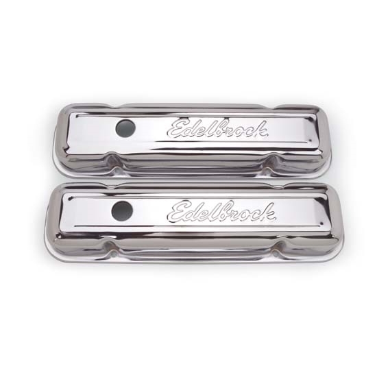 Edelbrock 4456 Signature Series Chrome Valve Cover Set, Pontiac V8