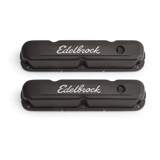 Edelbrock 4473 Signature Series Black Valve Cover Set, SB Mopar