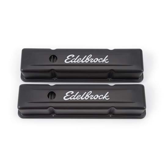 Edelbrock 4643 Signature Series Black Valve Cover Set, SB Chevy