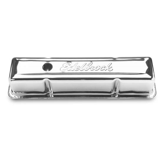 Edelbrock 4649 Signature Series Chrome Valve Cover Set, SB Chevy