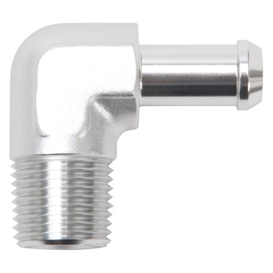 Edelbrock 8182 Pipe to Hose Barb Fitting, 90 Deg, 1/2 in. NPT