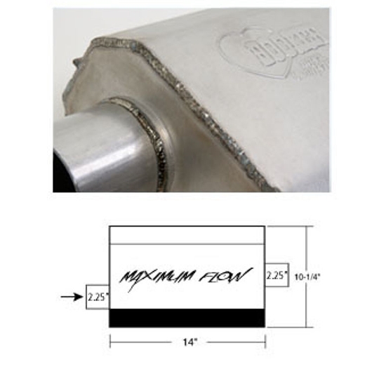 Hooker 21601HKR Maximum Flow Muffler, Single 2-1/4 Inch Offset Inlet