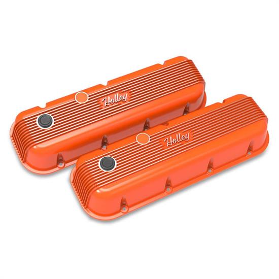 Holley 241-304 BBC Finned Valve Covers, Factory Orange Finish