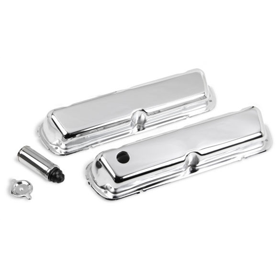 Holley 241-81 Ford Chrome Valve Covers, 4-Bolt Stamped Steel, Short
