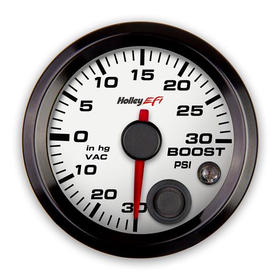 Holley EFI 553-130W EFI Vacuum/Boost Gauge, 2-1/16 Inch, White/Black