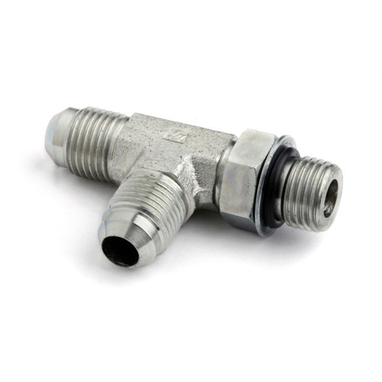 Holley 9906-126 Fuel Fitting Tee, 180 degree Male to 37 degree -6 AN