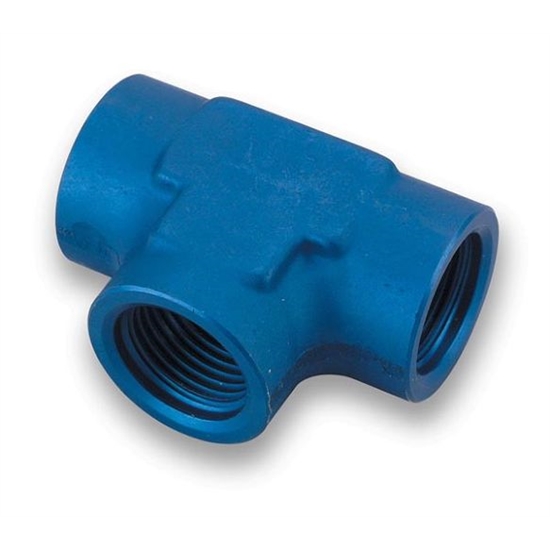 Earls 993806ERL Blue Anodized -6 AN Female Tee Fitting, Aluminum