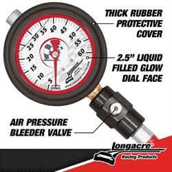 Longacre® 52-52002 Liquid Filled 2-1/2 Tire Gauge, 0-60 psi