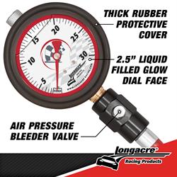 Longacre® 52-52022 Liquid Filled 2-1/2 Tire Gauge, 0-30 psi