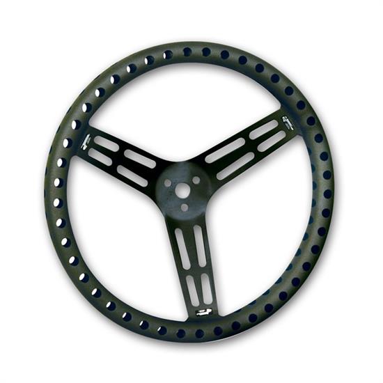 Longacre 56833 14 in. Aluminum Steering Wheel, Drilled, Dished, Black