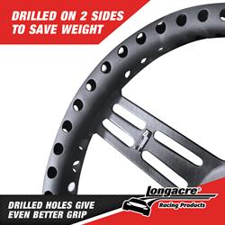 Longacre® 52-56833 14" Alum Drilled Steering Wheel, Dish, Blk
