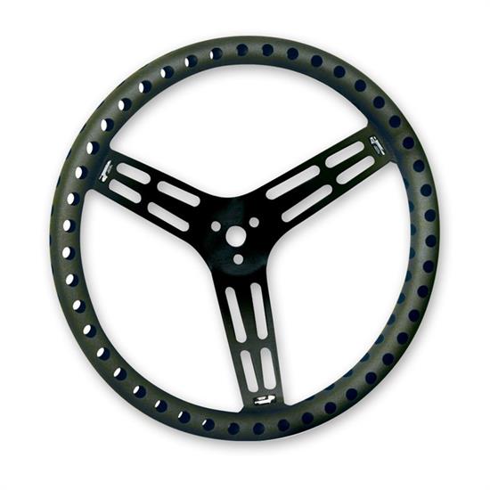 Longacre 56867 15 in. Uncoated Alum Steering Wheel, Drilled, Flat, Black
