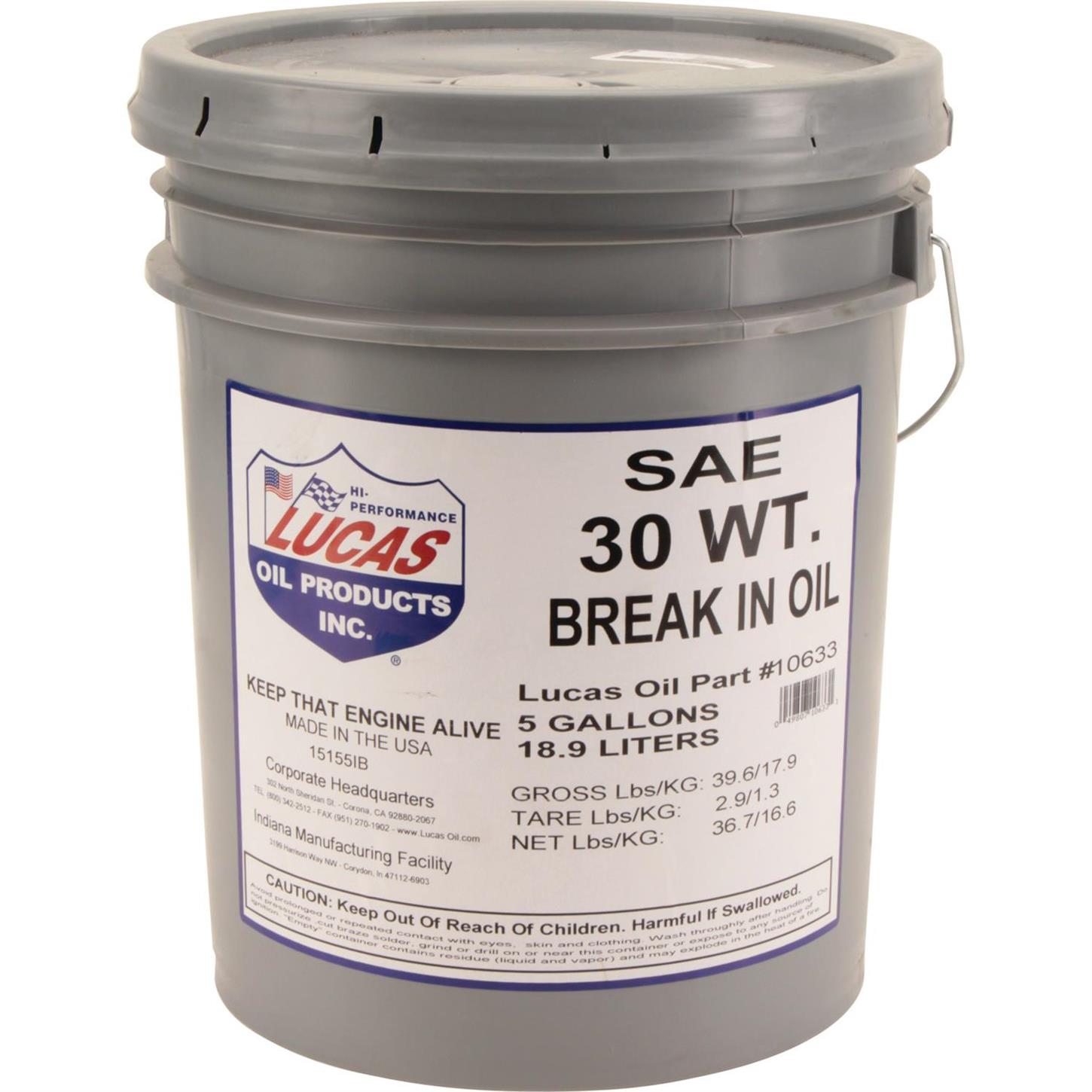 Lucas Oil 10630 SAE 30 Engine BreakIn Oil 5 Gal
