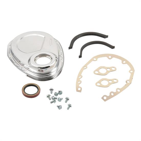 Mr Gasket 4590 Timing Cover, 1955-87 SBC, Steel, Chrome