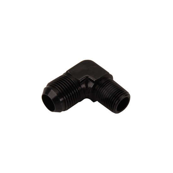 90 Degree Flare Adapter Elbow Fitting, -12 AN to 1/2 Inch NPT, Black