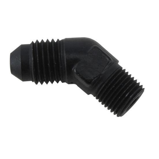 Black 45 Degree -4 AN Flare to 1/8 Inch NPT Pipe Adapter Fitting