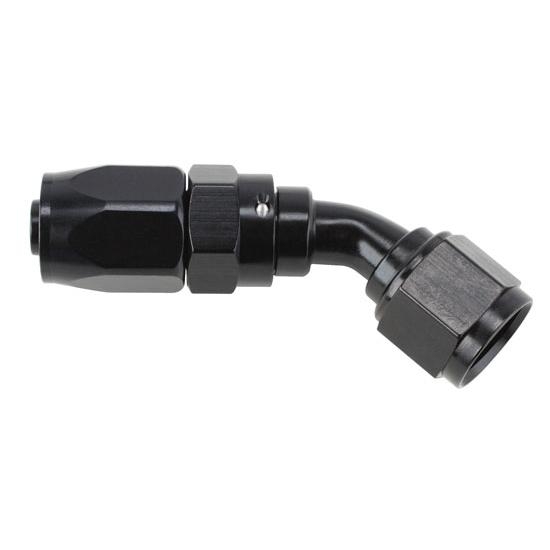 Speedway Full Flow Swivel Hose End Fitting, 45 Degree, Black, -12 AN
